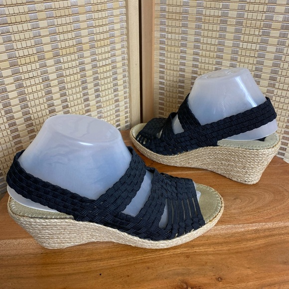 🔶Steven by Steve Madden Natural Comfort Fabric Wedge Sandals Black Size 7 - Picture 2 of 6